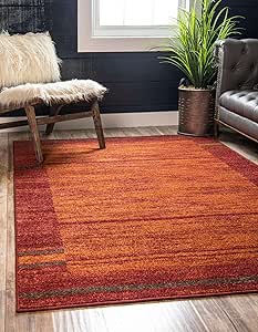 Unique Loom Autumn Collection Casual Warm Toned Contemporary Rustic Border Area Rug, 5 x 8 ft, Terracotta/Burgundy