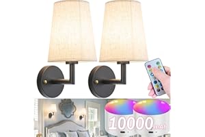 YHCDLAMP Wall Sconce Battery Operated Wall Light Fixure with Remote Control, Dimmable Battery Operated Wall Sconces Set Of Two, Indoor Wireless Wall Mounted Lamp with Rechargable Bulb For Bedroom Living Room (