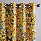 Topfinel Mustard Yellow Vintage Curtains & Drapes 84 Inches Long, Grommet Luxury Whimsical Floral Lemon Hummingbird Patterned Waverly Mid Century Colorful Blackout Drapes for Living Room Bedroom