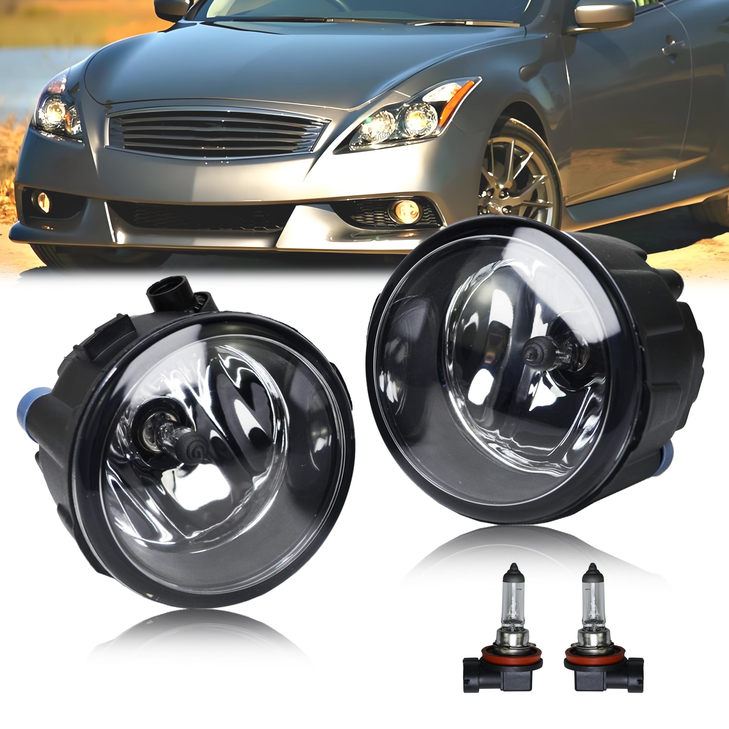 Photo 1 of BOGYL 2PCS Fog Lights Assembly Compatible with Infiniti G37 Sedan 2010-2013 & Rogue/Quest/Murano/Juke/Cube 2009-2015 - Replacement Housing with Clear Lens (Fits FX35/FX37/QX70/QX56)