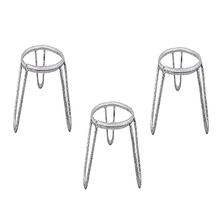 KITCHEN SHOPEE Round Iron Matka/Planter Pot Stand for Home, Office, Garden Decor Balcony, Kitchen  7x10x10 inch (Set of 3 pcs, Silver)