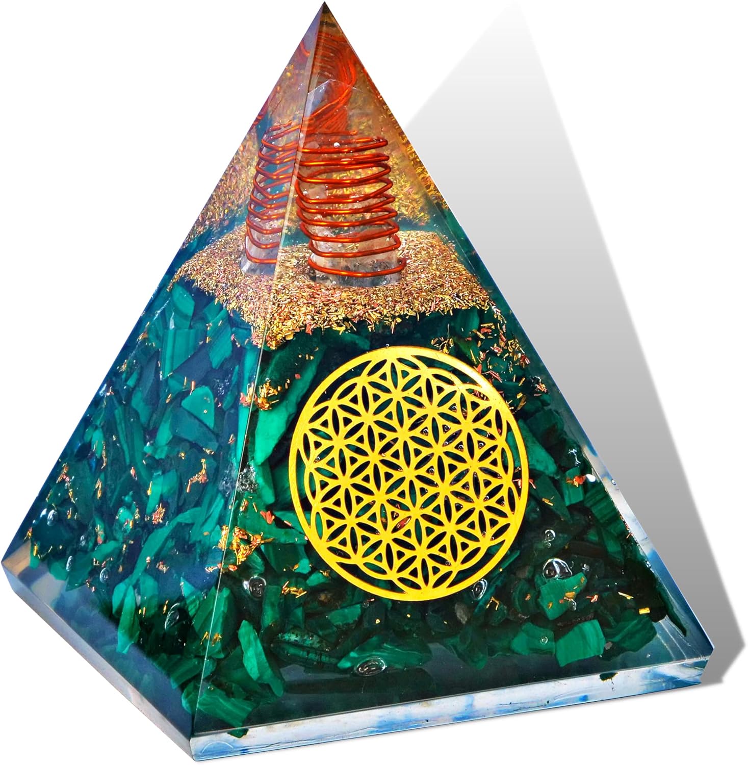 Mixed Media - Orgone Pyramid – Natural Malachite Crystal Pyramid – Organite Orgone Pyramid for Meditation – Energy Generator Healing Crystals Pyramid – Orgonite Pyramid for Success and Relaxation,Spiritual Balance