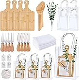 Baby Shower Prizes for Game Winners Bamboo Cheese Board Spoon Fork Butter Spreaders Plaid Towel Thank You Card and Gift Bags for Baby Shower Wedding Bridal Shower Favors (Bamboo, 4 Sets)