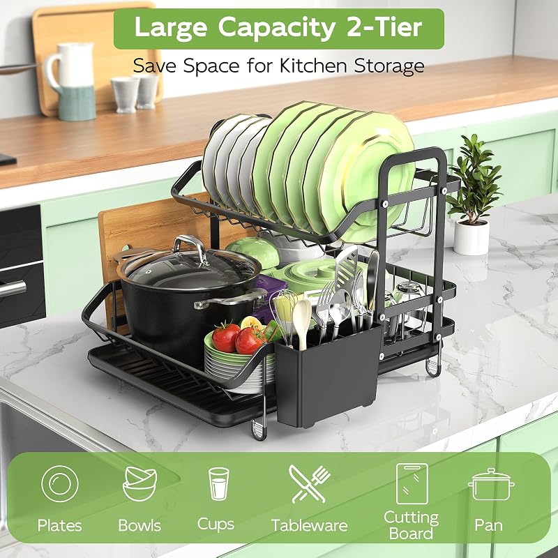 2 Niveles Escurridor de Platos, Estante de Escurreplatos Cocina Organizador