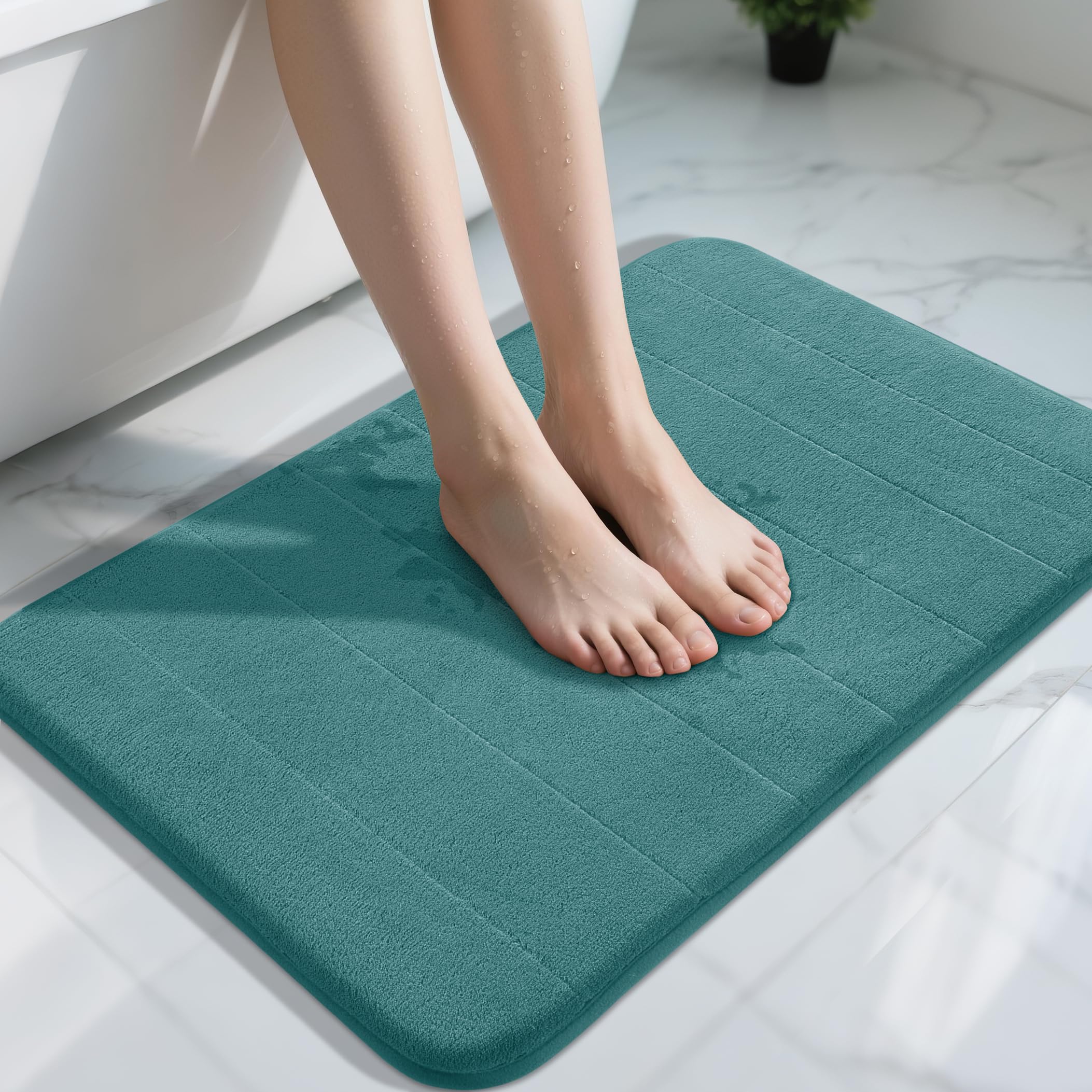 Yimobra Memory Foam Bath Mat 51 x 81 cm, Non Slip Bathroom Shower Mats, Soft and Comfortable, Super Water Absorption, Machine Wash, Easier to Dry for Bath Floor Rug, Eggshell Blue