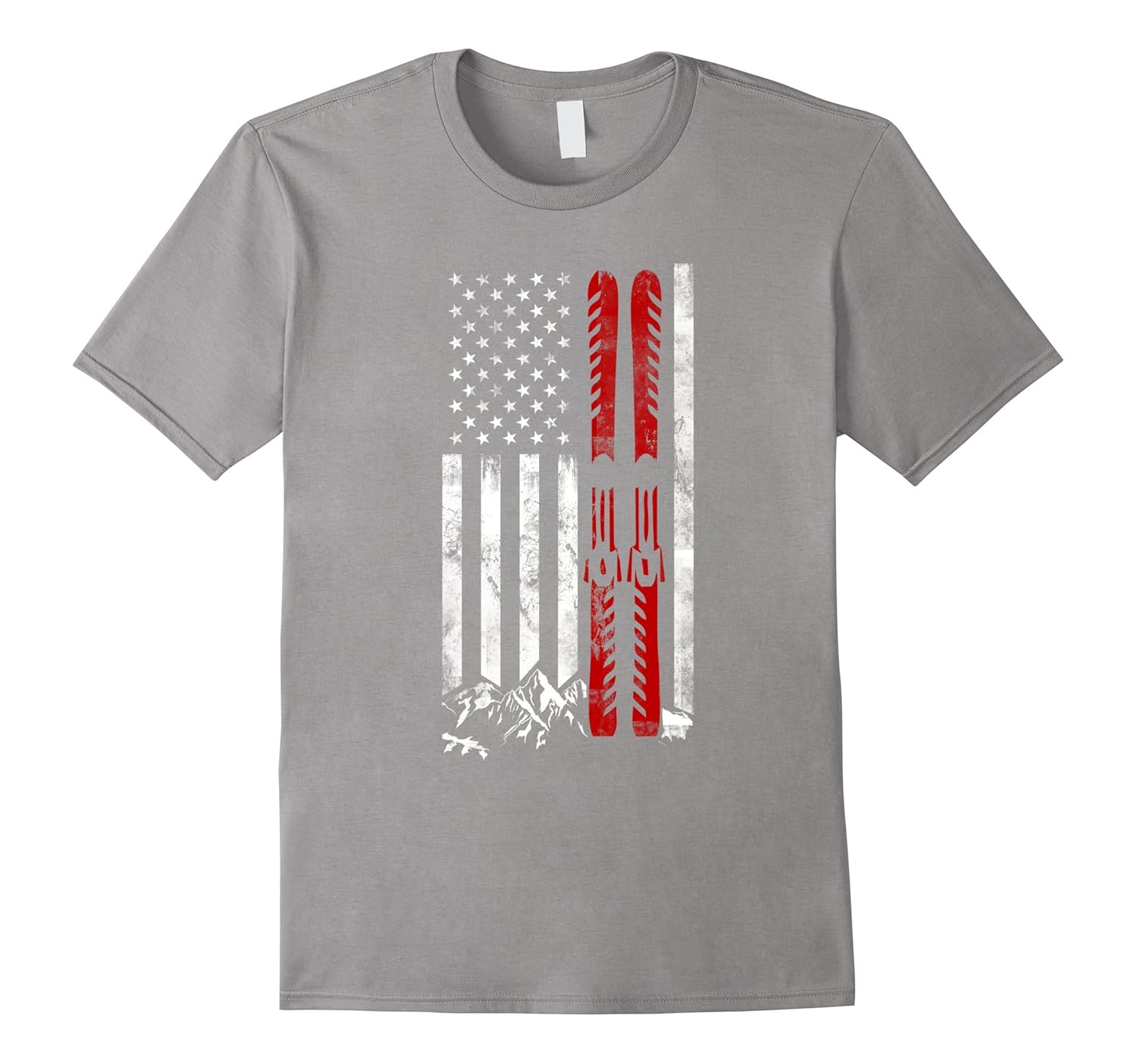 Ski US American Flag Skiing T Shirt-Rose