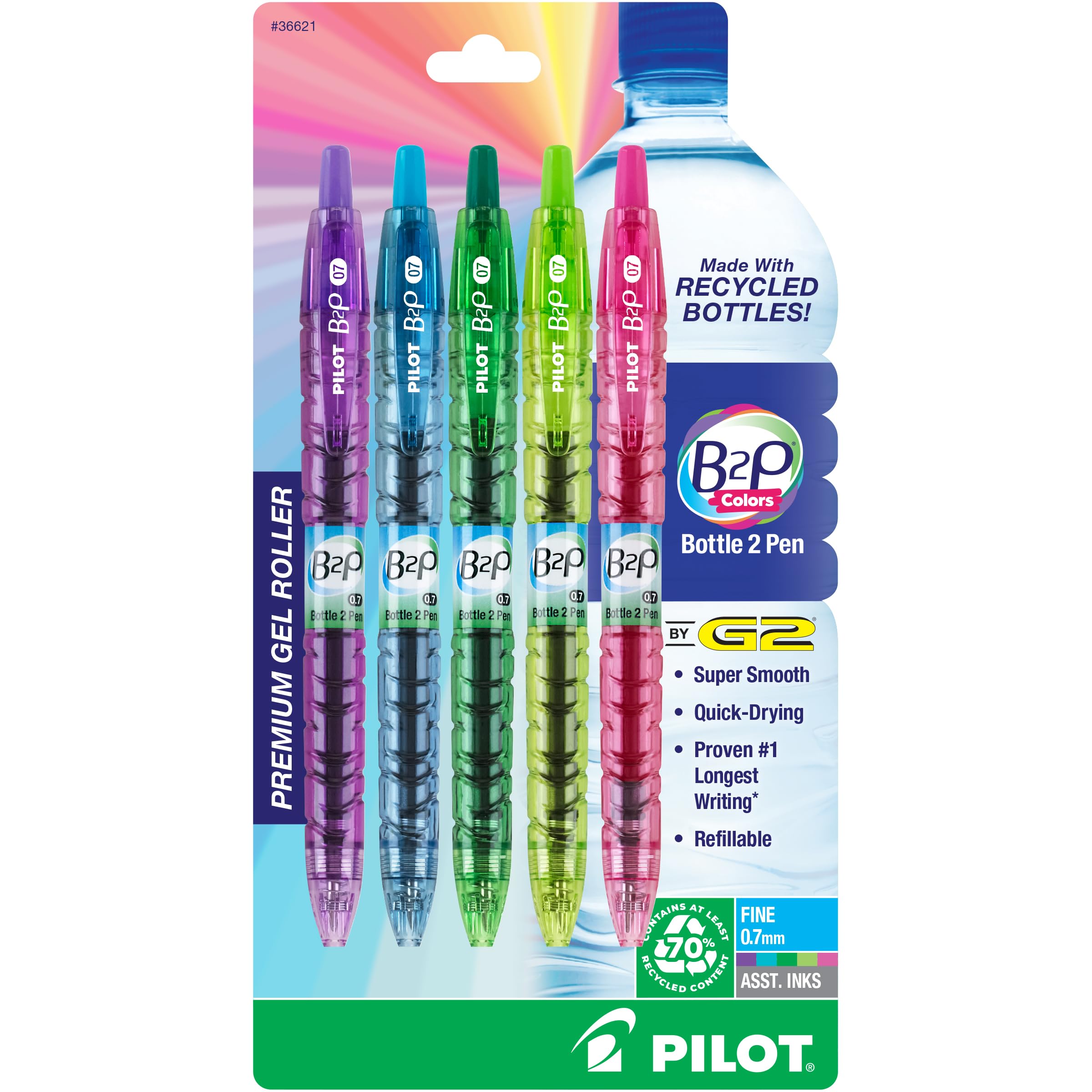 Photo 1 of ***FACTORY SEALED***PILOT B2P Colors - Bottle to Pen Refillable & Retractable Rolling Ball Gel Pen Made From Recycled Bottles, Fine Point, Assorted Color G2 Inks, 5-Pack (36621)