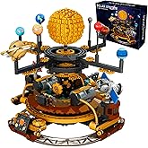 Spinning Solar System Building Blocks Planet Set, STEM Education Science Curriculum Learning Outer Space Toys with Rocket and Satellite Models, Orbiting 9 Planets, Birthday Gift for Ages 8 and Up