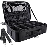 gzcz Large Capacity Travel Makeup Train Case,Professional Cosmetic Bags for Women,Portable Makeup Brush Bag Organizer Storage with Adjustable Dividers and Shoulder Strap