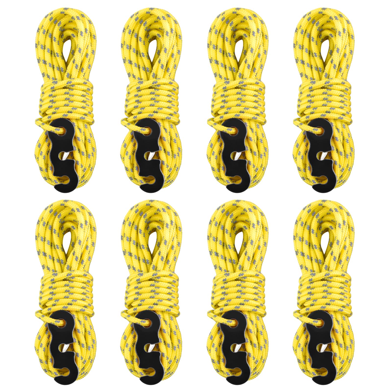 TRIWONDER Guy Ropes 3mm Paracord Reflective Cord Guyline Nylon Rope with Tensioners for Outdoor Camping Hiking Awning Tent (Yellow - 8 Pcs)