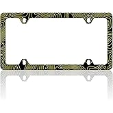 Golden Topographic Map License Plate Frame Line Pattern Auto Accessory Bracket Stainless Steel License Plate Holder with Screws for Women Men 6x12 Inch 4 Holes Funny License Plate Frames