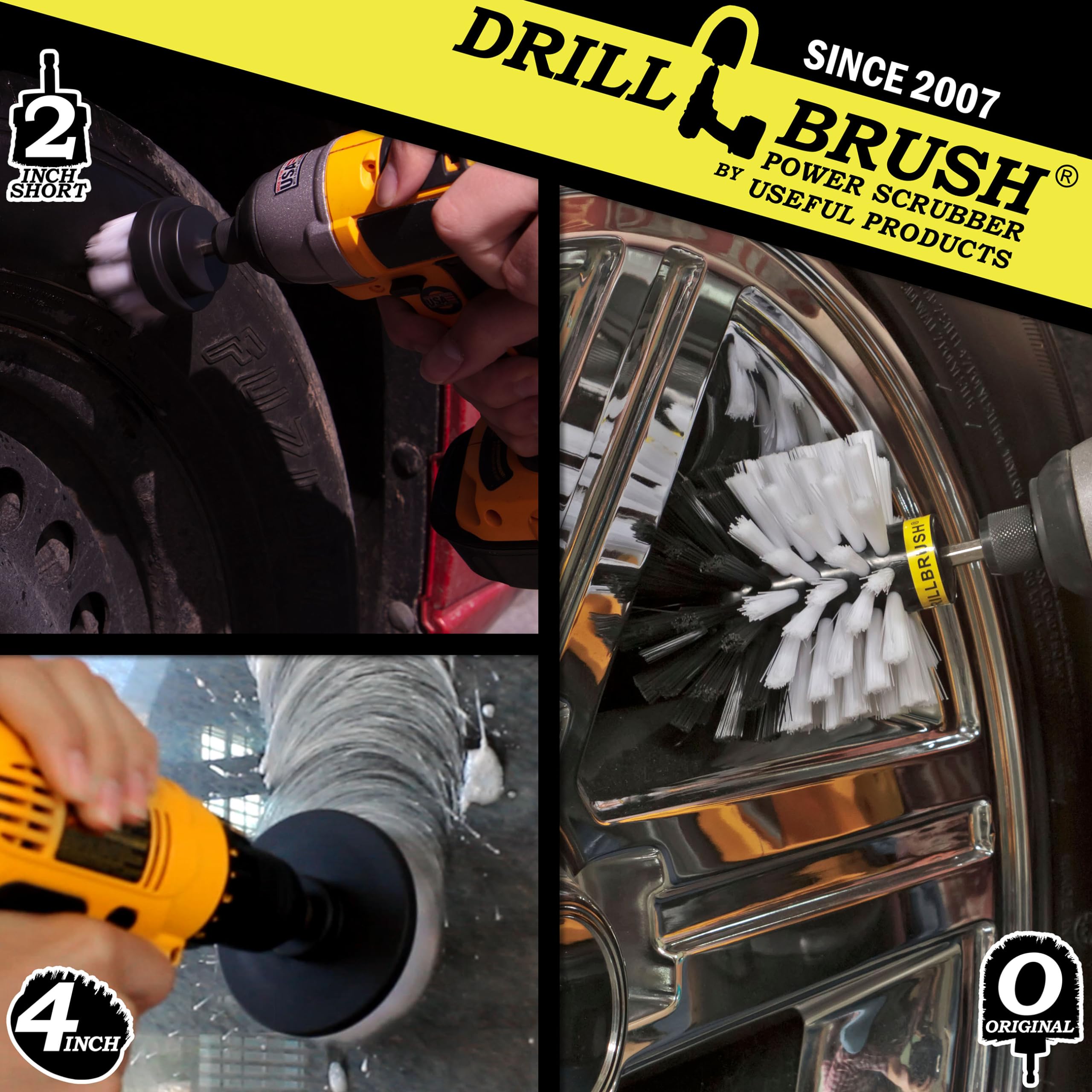 Drillbrush Car Detailing Kit | Drill Brush Set – Soft Bristle Power Scrubber Attachments for Cleaning Car Interior, Upholstery, Carpet, Seats, Wheels, Rims, Dash, Console, and Trim - Nylon Scrub Brush