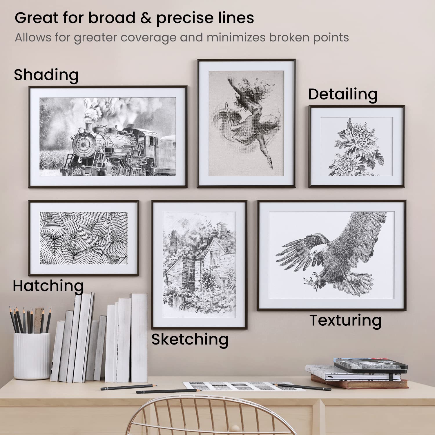 ARTEZA Drawing Sketch Pencils, Set of 12, Medium Hardness (6B - 4H), Graphite Pencils for Sketching and Drawing