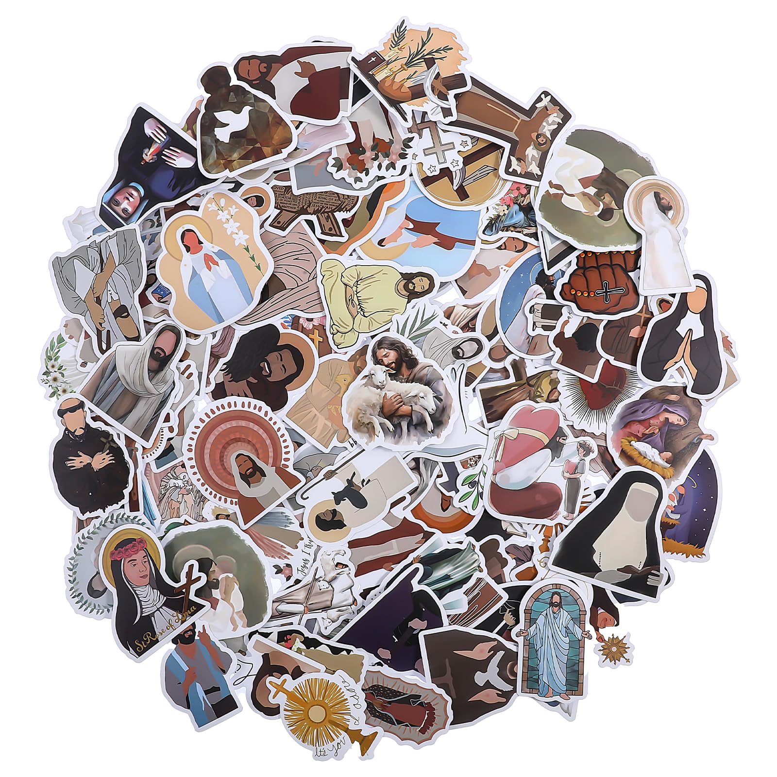 Photo 1 of 110 PCS Jesus Stickers Catholic Christian Clergy Stickers Aesthetic Religious Friars Decals Inspirational Water Bottle Sticker for Phone Luggage Laptop Phone Cases Journaling Scrapbooks Christmas