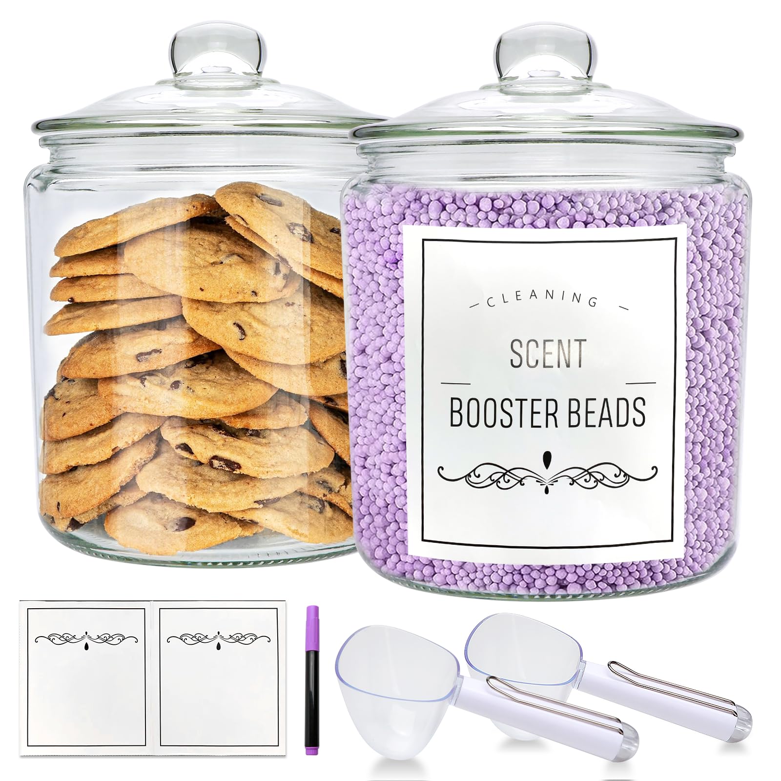 Photo 1 of 1 Gallon Glass Jars with Lids and Scoops,Clear Glass Storage Containers with Labels for Laundry Room Organization,Large Glass Canisters Set for Kitchen Pantry,Laundry Supplies,Bathroom,2 Pack