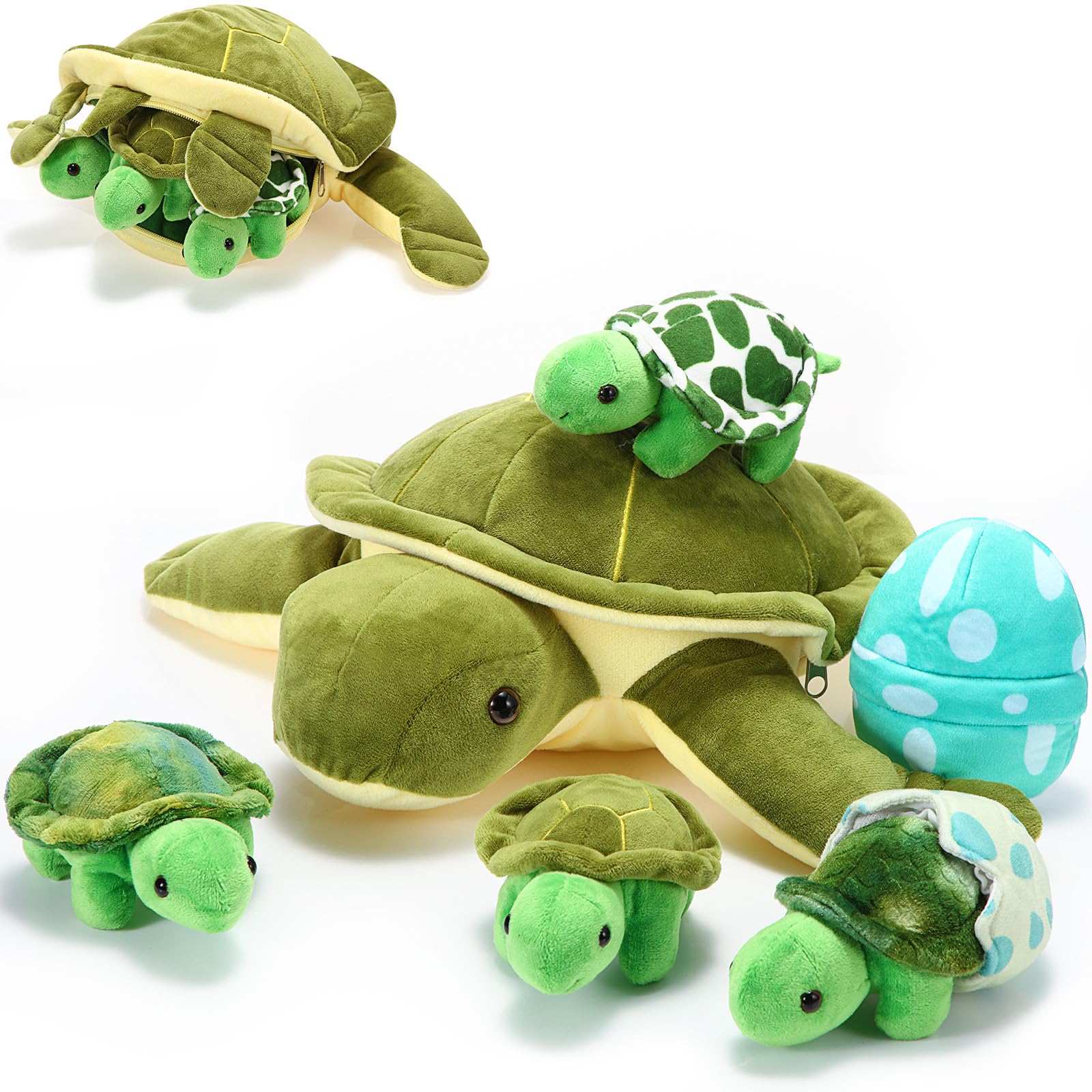 Photo 1 of Aoriher 6 Pieces Turtle Stuffed Animal Set 12 Inch Stuffed Sea Turtle Mom with 3 Little Plush and 2 Plush Eggs Soft Body Pillow Toys Tortoise Hugging for Sea Animal Lovers(Classic)