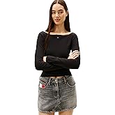 Tommy Jeans Women's Long Sleeve Graphic Tee with Rhinestone Flag Logo and Tie Back