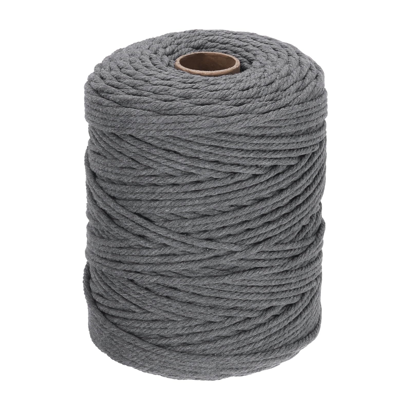 DMiotech 5mm x 300M (328 Yard) Dark Grey Natural Cotton Macrame Rope, Wall Hanging Handmade 4 Strands Twisted Macrame Cotton Cord for Plant Hangers, Gift Wrapping Wedding