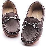 LONSOEN Kids Slip-On Loafers, Synthetic Suede Moccasin Driving Shoes, Non-Slip Rubber Outsole Lightweight Casual/Dress Boat Shoes for Boys & Girls