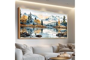 ERQINHUA Large Canvas Wood Framed Abstract Wall Art Living Room Wall Decor for Bedroom Office Decoration Watercolour Paint Tree Lakeside Landscapes Picture Artwork Home Decor Ready to Hang 30x60 In