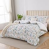 Crossvast Queen Bedding Sets, Queen Comforter Set 3 Pieces for All Seasons, Bed in a Bag Queen Bedspread with Botanical Flowers Comforter, 2 Pillowcases