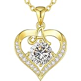 CDE Valentines Day Gift 18K Gold Plated Initial Love Heart 2 Carat Moissanite Necklaces for Women 925 Sterling Silver Jewelry Christmas Anniversary Birthday Present Gifts for Wife Lady Girlfriend Her