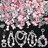 ABONDEVER 245-300Pcs Assorted Acrylic Beads for Bracelets Making Cute Star Bow Flower Candy Heart Gummy Bear Butterfly Beads for DIY Jewelry Crafts Keychain Necklace Phone Charms(Pink)