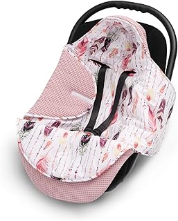 EliMeli EINSCHLAGDECKE für Babyschale Baby Decke für Autositz und Kinderwagen aus Waffelstoff und Baumwolle mit Füllung, universal z.B. Maxi Cosi Kinderwagendecke (Rosa - Federn)