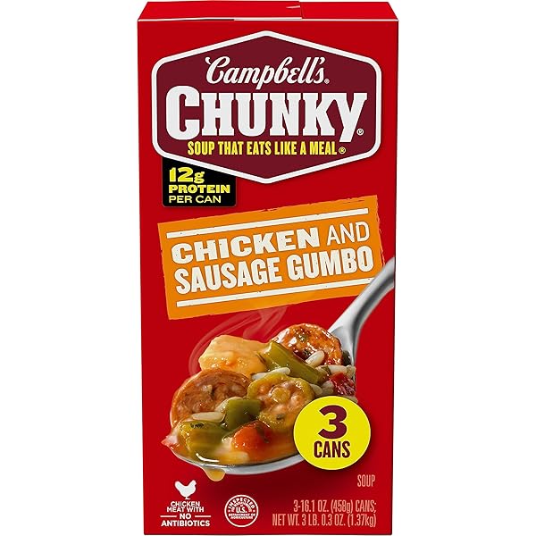CAMPBELL’S CHUNKY SOUP, CHICKEN AND SAUSAGE GUMBO, 16.1 OZ CAN (PACK OF 3)