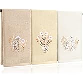 Tingjoo 3 Pcs Boho Flowers Hand Towels Farmhouse Floral Brown Wildflowers Bathroom Decor 14x29 Inch Embroidered Boho 100% Cotton Soft Decorative Hand Towels for Bathroom Kitchen