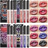 Petansy 12 Pcs Matte Liquid Lipstick Set Lip Makeup, Glitter Diamond Shining Lip gloss 24 Hour Long Lasting Waterproof Halloween Makeup Lipsticks Gift Set for Women
