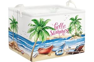Clastyle Summer Beach Towel Storage Basket Palm Tree Lounger Kid Gift Toy Box Baby Laundry Hamper Collapsible Large Clothes Organizer Nursery Bin for Outdoor, Boat, 40 * 30 * 30 cm