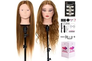 NEVERLAND BEAUTY & HEALTH Mannequin Head with 80% Real Human Hair, 28“ Make up Cosmetology Manikin Practice Head with Hair,Braiding Hairdressing Doll Head with Table Clamp + DIY Hair Styling Set Suitable for Hair Extensions