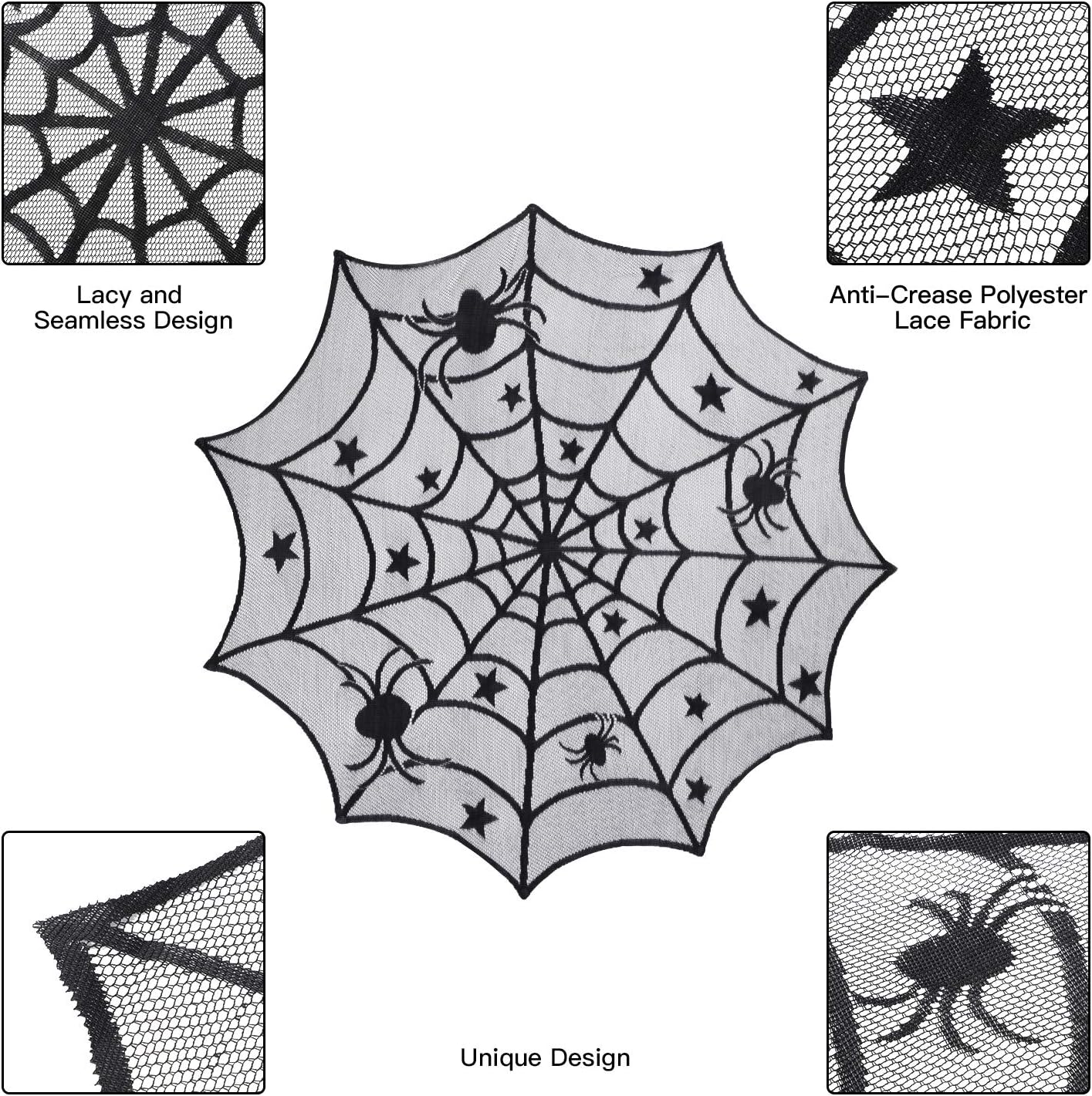 35 Pieces Halloween Decorations Set Include Lace Spider Web Table Runner, Round Lace Table Cover, Fireplace Mantel Scarf and 32 Pieces 3D Bats Wall Sticker Decal: Kitchen & Dining