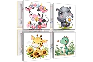 NEKPIAHU Paint by Numbers Kit for Kids - 4 Pack Animals Paint by Number(With Frame), Easy Acrylic Watercolor Canvas Painting Kits for Kids Ages 4-6-8-12 and Art Supplies for Kids 9-12 Wall Decor(8x8in)