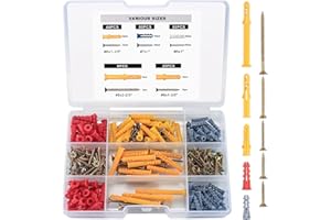 BJBJJIU 230 Pcs Wall Anchors and Screws for Drywall, 5 Sizes Drywall Anchors and Screws Assortment Kit, Galvanized Flat Head Screws, Plastic Wall Self Drilling Drywall Anchors for Wall Hanging