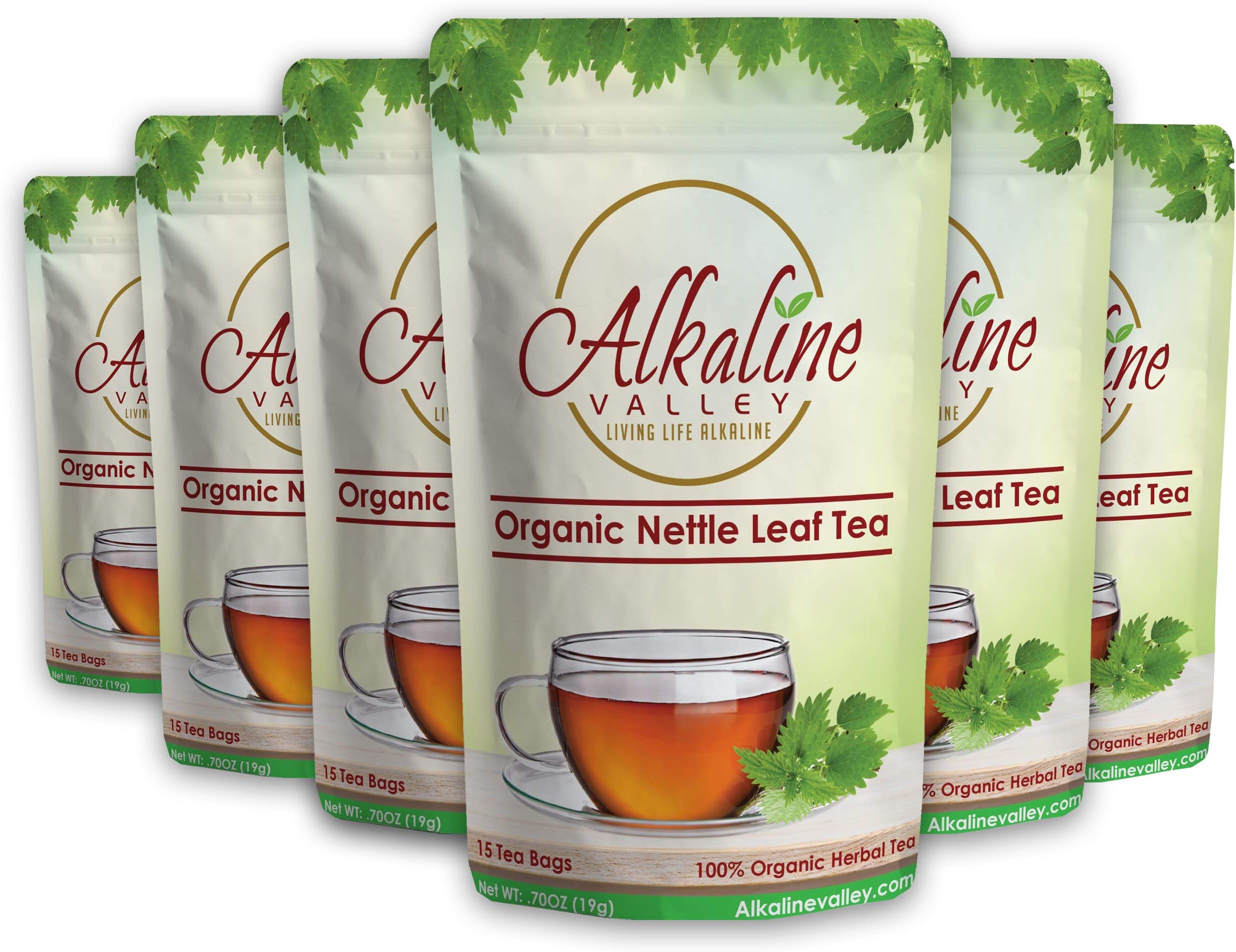 Nettle Leaf Tea Organic - 15 Unbleached/Chemical-Free Nettle Tea Bags - (Pack of 6) - Caffeine-Free, No GMO