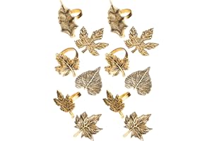 12-Piece Metal Napkin Rings - Antique Gold Harvest Leaf Napkin Rings - Decorative Table Accents for Holiday Party, Dinner, Family Gatherings, Table Décor Weddings & Everyday Use - ALPHA Living HOME