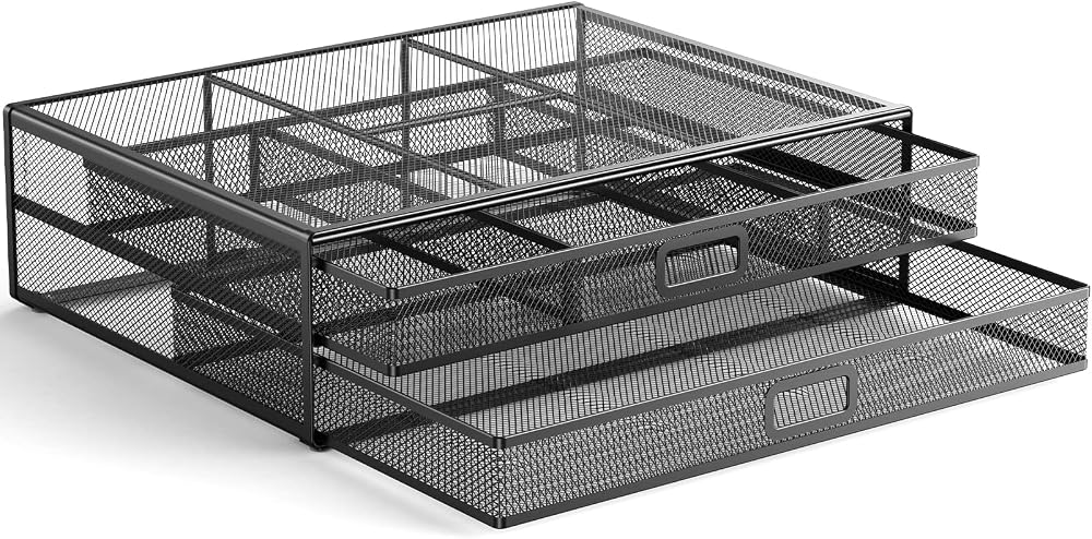 HUANUO Monitor Stand with 2 Drawers, Mesh Organizer, 40 lb Capacity