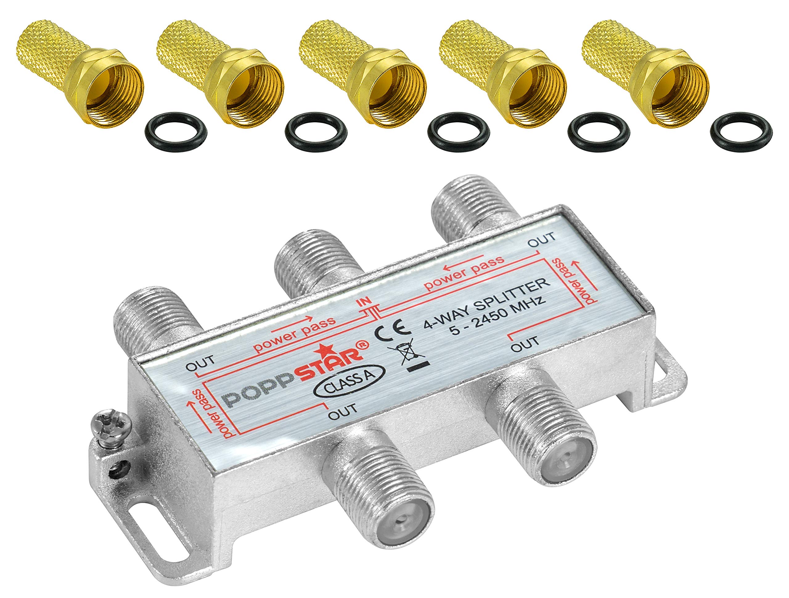 Poppstar Sat-distributor 4-way (analog/digital-suitable), 100dB, 5-2450 MHz, incl. F-plug