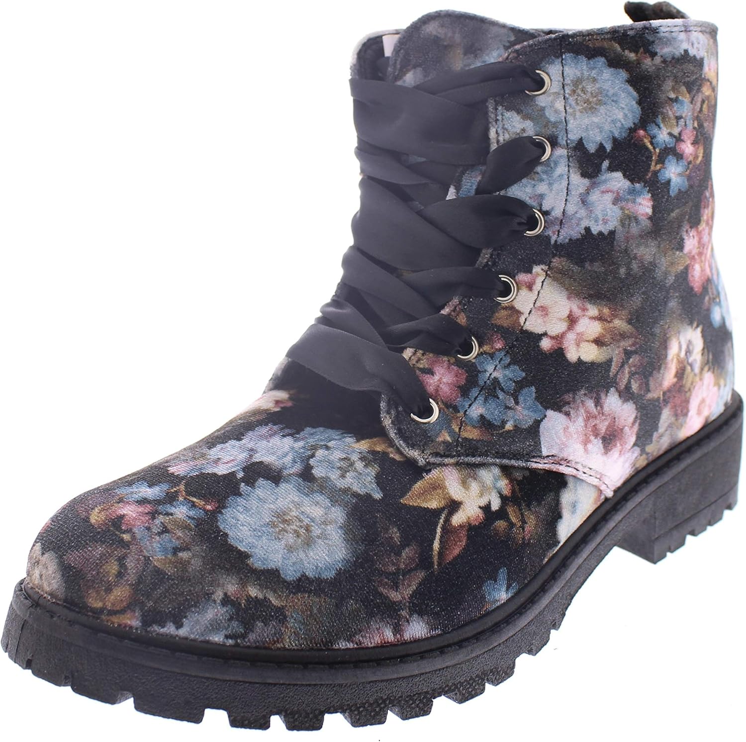 Amazon.com | Floral Boots for Women, Lace Up Combat Boot, Vintage Flower Print Fashion Booties 