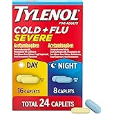 Tylenol Cold + Flu Severe Day &amp; Night Caplets, Combo Pack, 24 Ct | Multi-Symptom Cold &amp; Flu Symptom Relief, For Cough, Sore Throat &amp; Headache Relief, Acetaminophen Pain Reliever for Adults