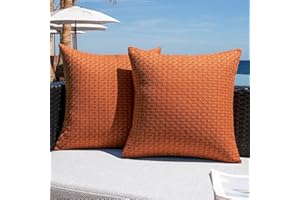 K KEVIN TEXTILE Kevin Textile Fall Outdoor Waterproof Throw Pillow Covers Pack of 2 Farmhouse Decorative Cushion Covers for Garden Patio Tent Balcony Bench Couch Sofa 18x18 Inch, Burnt Orange