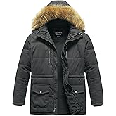 CREATMO US Men's Big and Tall Winter Coat Waterprpoof Long Puffer Jacket Thicken Parka with Removable Fur Hooded