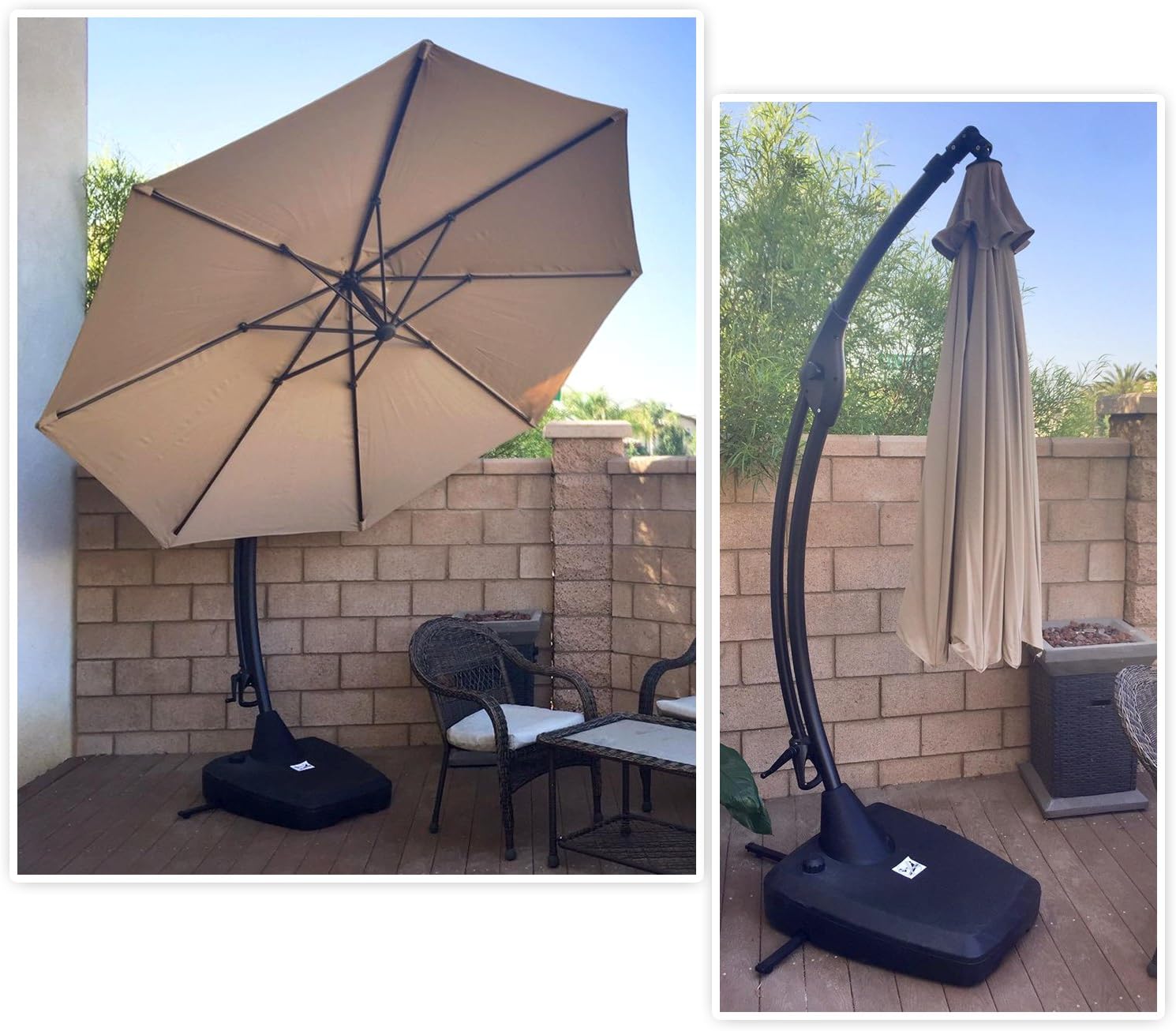 Amazon Com Grand Patio 10 Ft Patio Umbrella With Crank Handle And Base 8 Ribs Large Curvy Aluminum Offset Umbrella Including Weights Base Beige Garden Outdoor