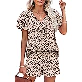 WIHOLL Summer Outfits for Women 2 Piece Short Sleeve V Neck Lounge Sets Casual