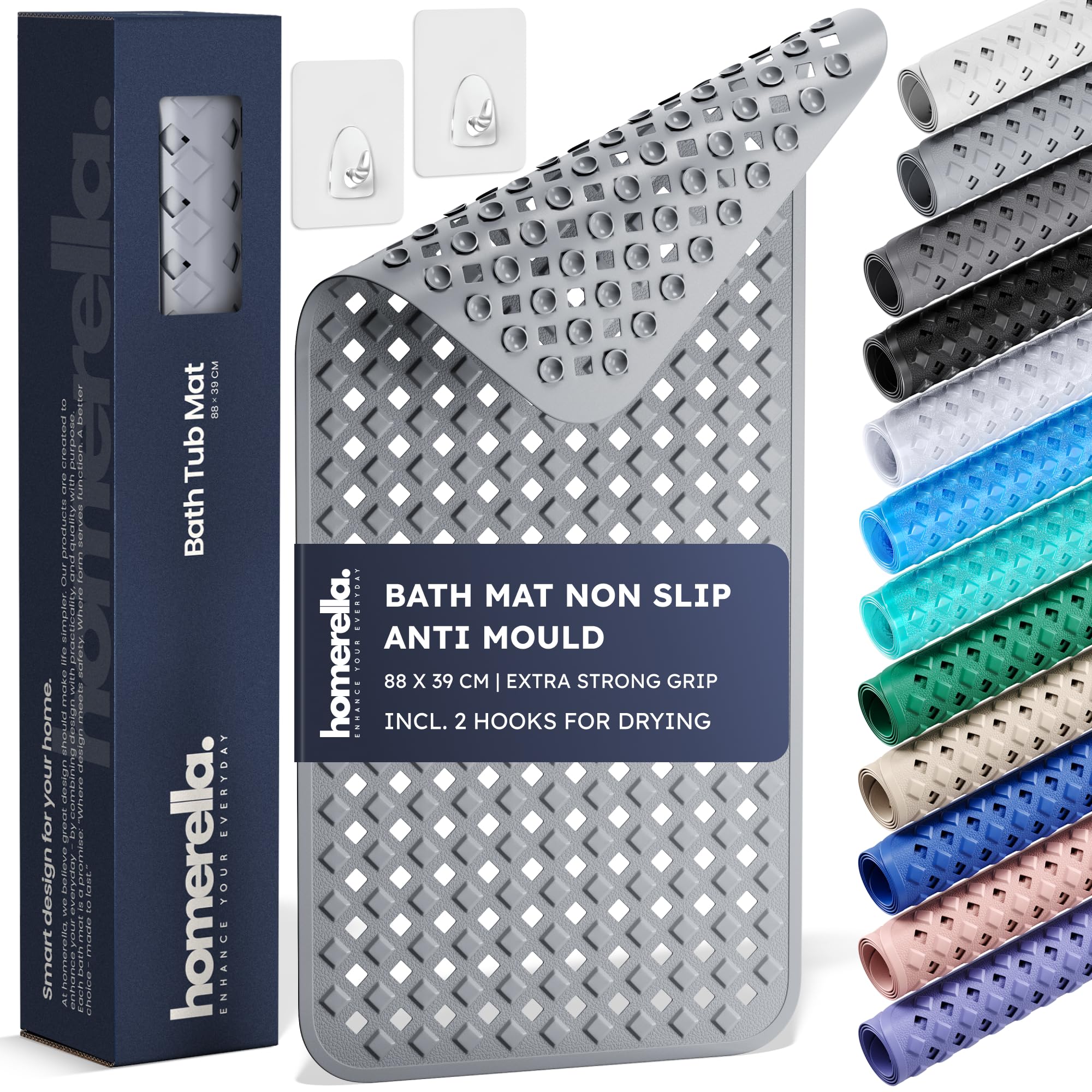 Bathtub Mat Non Slip Anti Mould 88x39cm - homerella® Shower Mat Machine Washable & BPA free, Shower Mat Non Slip Anti Mould, Anti Slip Bath Mat, Shower Mats for Inside Shower and Tub