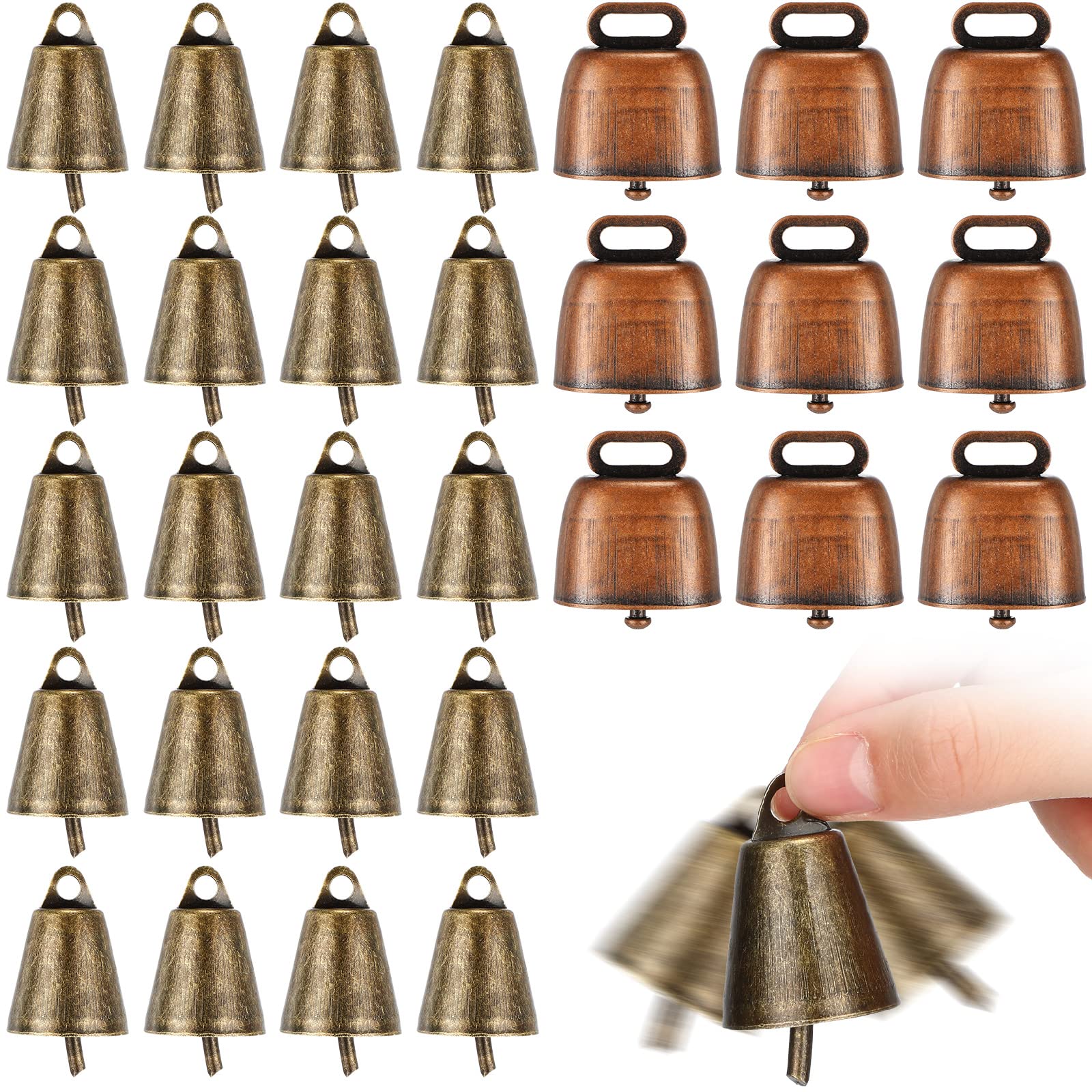 Photo 1 of 40 Pcs Small Brass Bells for cow Horse Sheep, 2 Colors (Copper & Bronze) - Cattle Goat Farm Animal Bells for Dogs Collar, Long Distance(Novel Style)