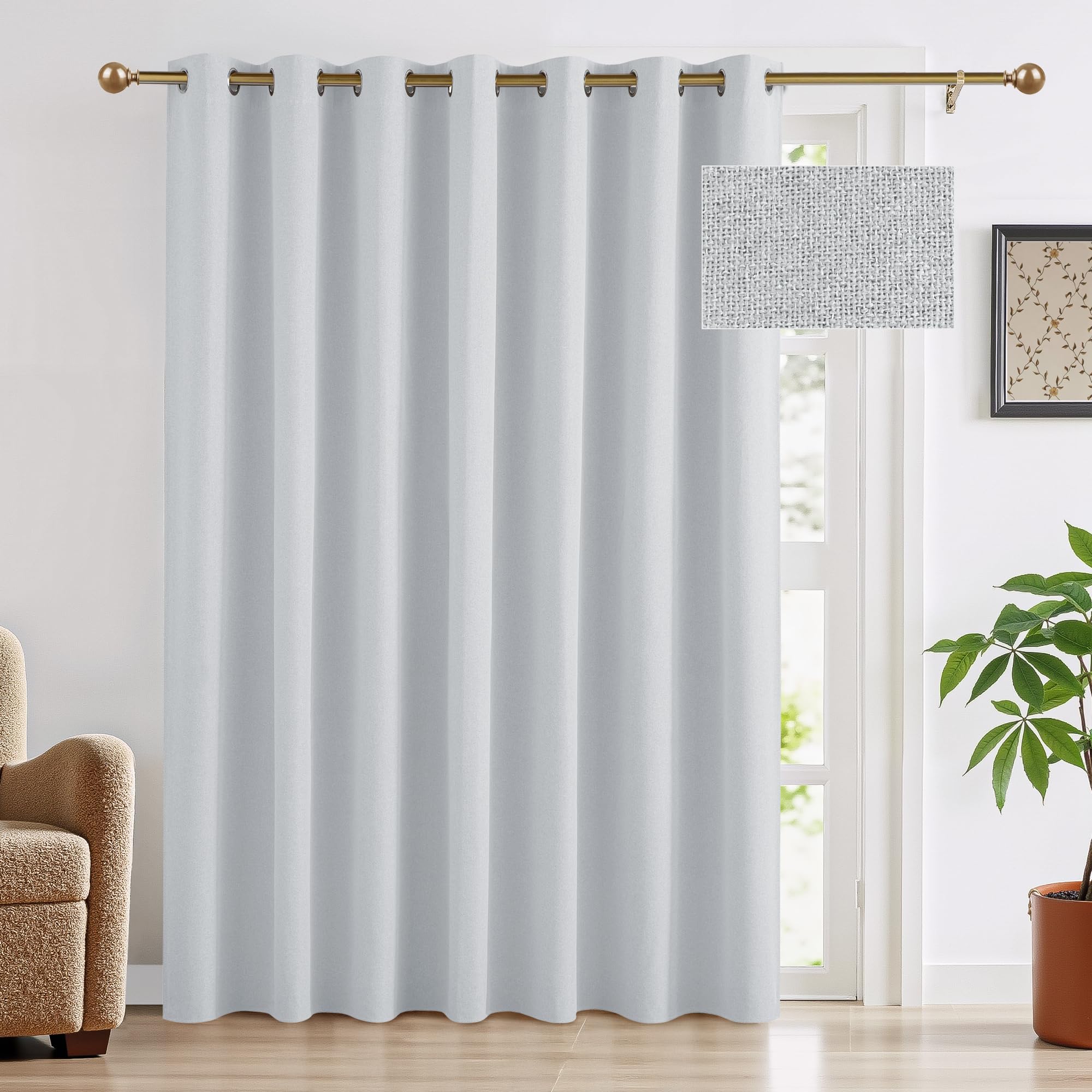 RYB HOME 100% Blackout Patio/Sliding Door Curtain 96 inch Length, Privacy Room Divider Linen Look, Thermal Insulated Curtain Drape for Living Room/Home Theater, W100 x L96, 1 Panel, Grayish White