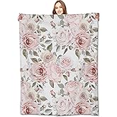 VODRM Floral Blanket,Vintage Pink Rose Throw Blankets,Birthday Gifts for Women & Flower Lovers,Lightweight Soft Fleece,for Picnic Sofa Couch Bed Room Travel,Modern Romantic Decor,50x60in